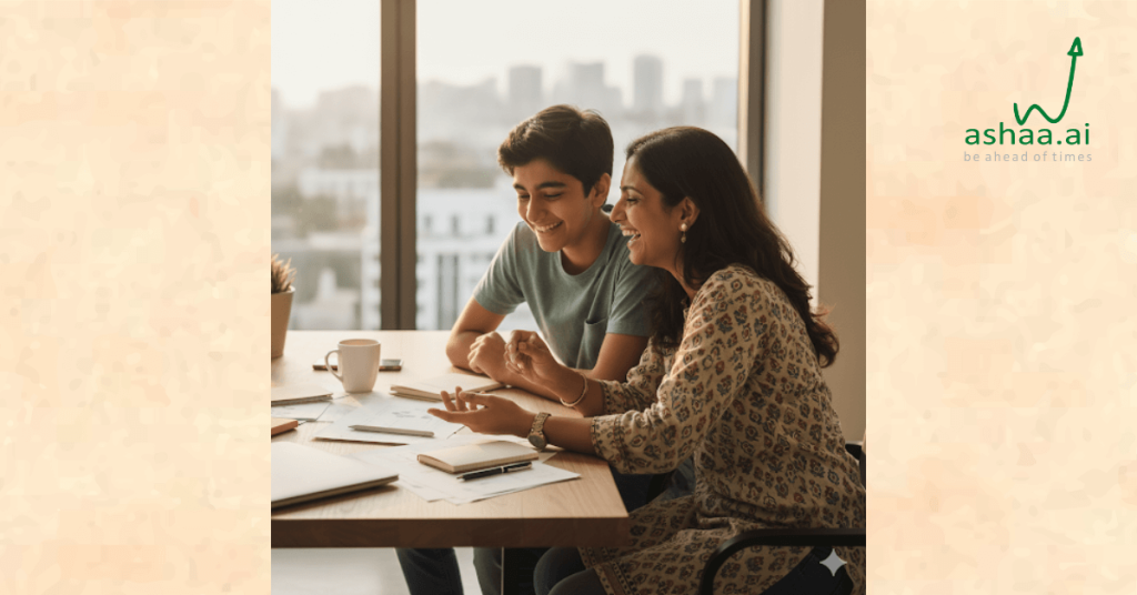 Asian family holding a collaborative career meeting