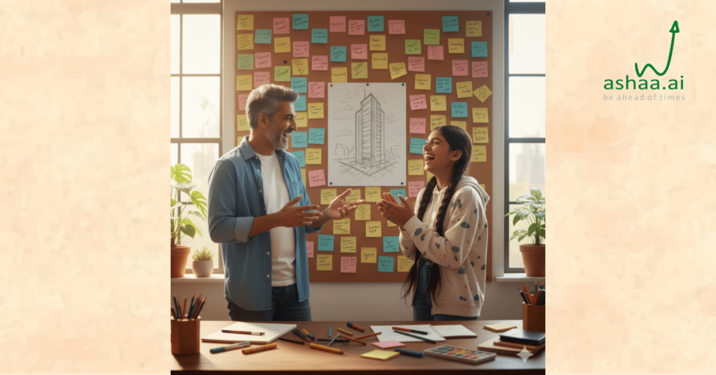 teen and parent brainstorming creative projects